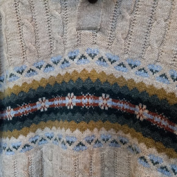 Vintage 1970's Jantzen Collared Single Button Sweater Fair Isle Nordic XL T-347 - Picture 9 of 13